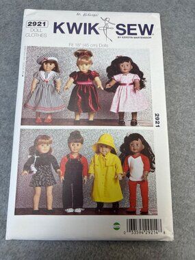 Kwik Sew 2921 Doll Clothes Pattern Size 18" Dolls